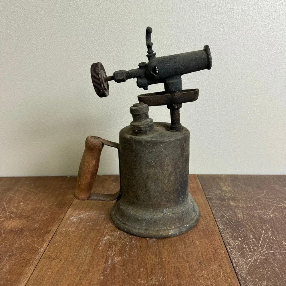 1940s Otto Bernz brass blowtorch wood handle Rochester NY Rusty Man Cave Decor